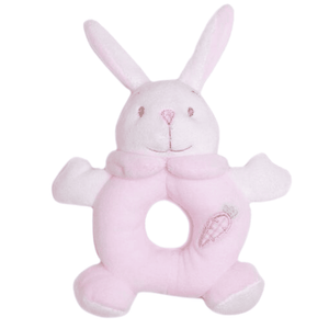 rosa greifring hase fuer baby maedchen als babyspielzeug und babyerstausstattung als geburtsgeschenk in babybox von taidasbox