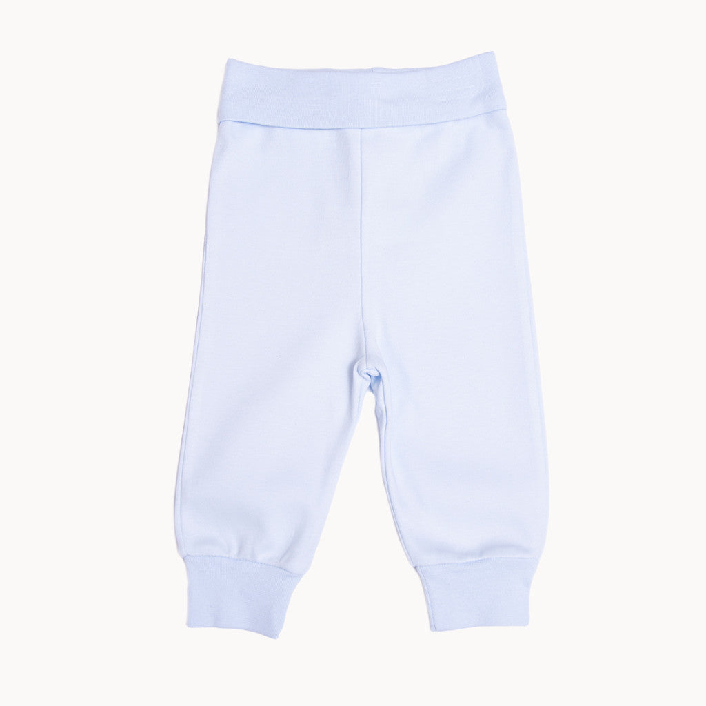Baby Corner Babyhose blau aus 100% Baumwolle – weiche Hose mit elastischem Komfortbund und Bündchen; Größe 56–62, hautfreundlich und ideal für die Erstausstattung.