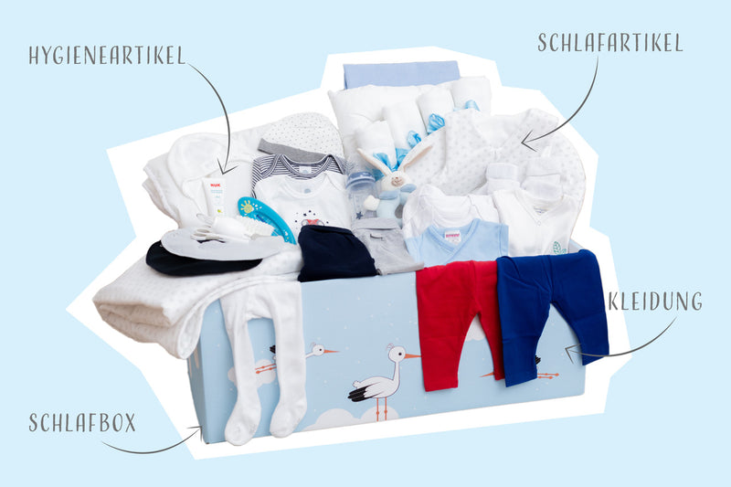 finnische baby box als geschenk zur geburt junge mit babypflege set und baby erstausstattung von taidasbox