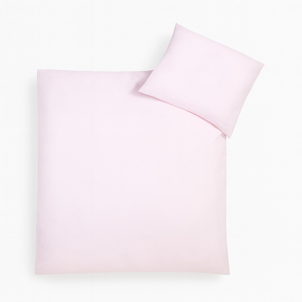 Julius Zöllner Babybettwäsche in Rosa, 100 % Baumwolle, OEKO-TEX Klasse 1, Hotelverschluss – Set 80×80 cm + 35×40 cm, Produktfoto.