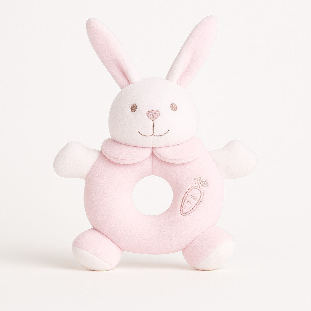 Maximo Greifring Hase in Rosa, kuscheliges Plüsch-Spielzeug aus Polyester, One Size – sanft und gut greifbar.
