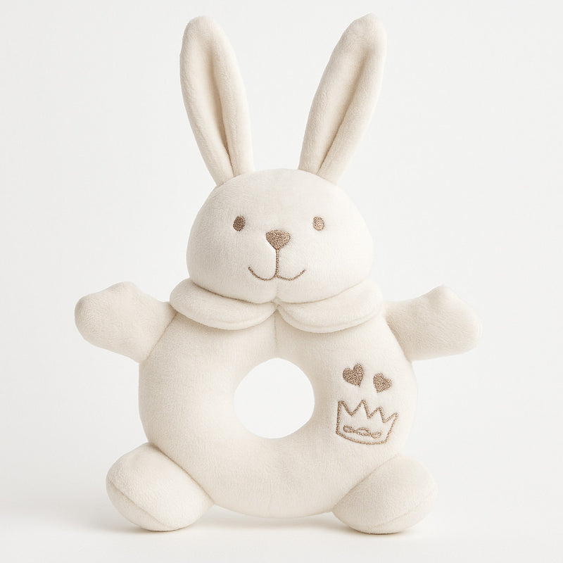 Maximo Greifring Hase in Weiß, weiches Plüsch-Spielzeug aus 100 % Polyester, One Size – leicht zu greifen, Geschenk zur Geburt.