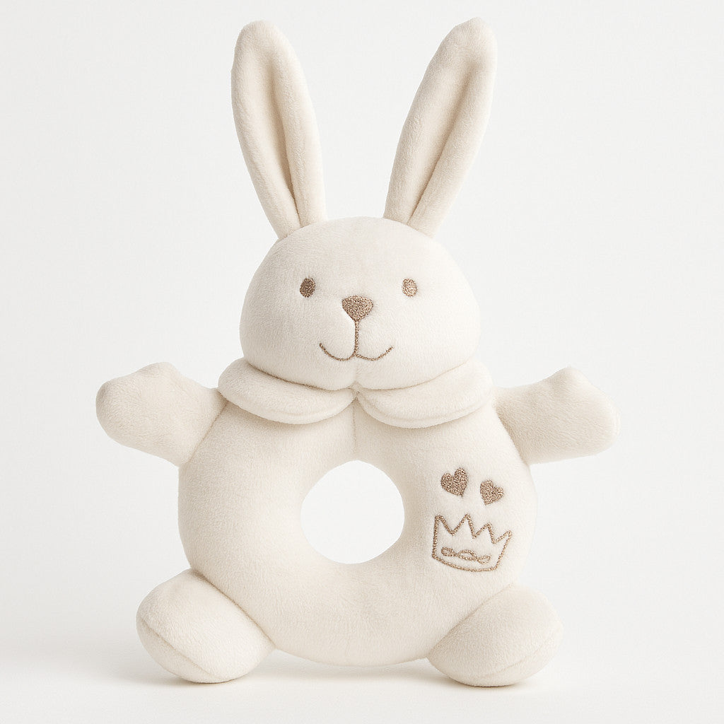 Natur-weißer Maximo Greifring Hase, erstes Babyspielzeug aus Plüsch