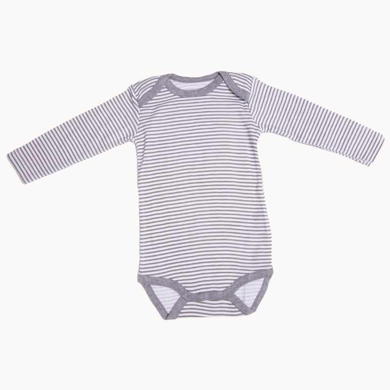 Name it Babybody langarm grau/weiß gestreift aus 100% Baumwolle – weicher Langarm-Body mit Schlupfausschnitt und Druckknöpfen im Schritt, Größe 68; hautfreundlich und alltagstauglich.