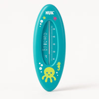 NUK Baby Badethermometer in Blau mit rapsölbasierter, ungefährlicher Messflüssigkeit, bruchsicher und formstabil, Made in Germany; misst zuverlässig die Badewassertemperatur für Babys – fröhliches Wasserwelt-Design mit Oktopus und Seepferdchen.