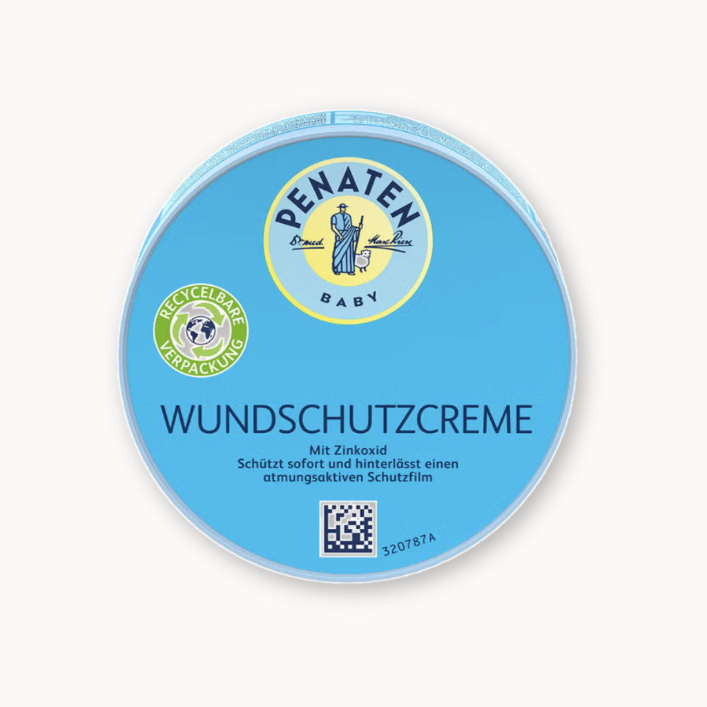 Penaten Wundschutzcreme parfümfrei mit Zinkoxid in der Dose – schützt sofort mit atmungsaktivem Schutzfilm, spendet Feuchtigkeit und pflegt empfindliche Babyhaut im Windelbereich; milde Formulierung ohne Parabene und Farbstoffe.