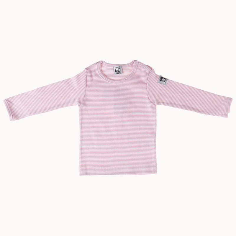 Pippi Baby Langarmshirt rosa gestreift, Größe 60 cm, weiche Baumwollmischung – Basic Oberteil für Neugeborene; ideal für Babyerstausstattung, Baby Box, Geburtsgeschenk.