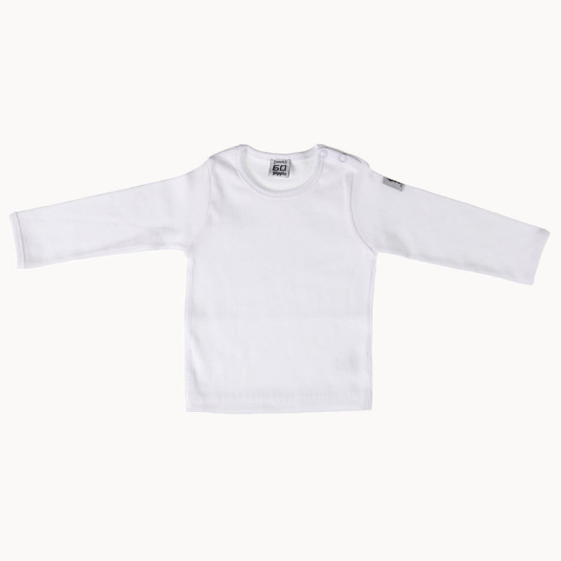 Pippi Baby Langarmshirt weiß, Größe 60 cm, weiche Baumwollmischung mit Schulterknöpfen – praktisches Basic für Neugeborene, ideal für Babyerstausstattung und Baby Box.