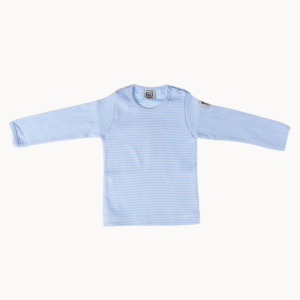 Pippi Baby T-Shirt blau gestreift, Größe 60 cm, weiche Baumwollmischung – Basic für die Babyerstausstattung, ideales Geburtsgeschenk.