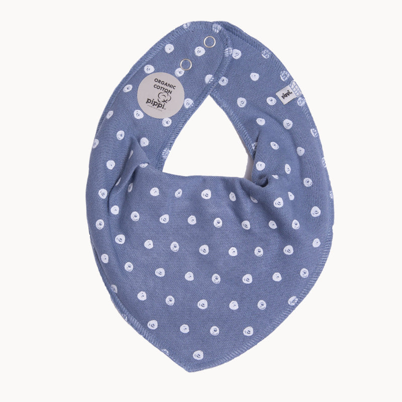Pippi Babyhalstuch blau mit Punkt-Print, One Size, weicher Bio-Baumwolle/Polyester-Mix – saugfähig und verstellbar, ideal fürs Zahnen & Füttern, Baby-Erstausstattung, Geschenk zur Geburt.