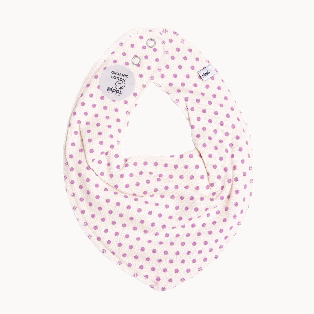 Pippi Babyhalstuch gelb/rosa mit Punkten, weiche Baumwollmischung mit Druckknöpfen – praktisches Sabberlatz für die Babyerstausstattung, hübsches Geburtsgeschenk.