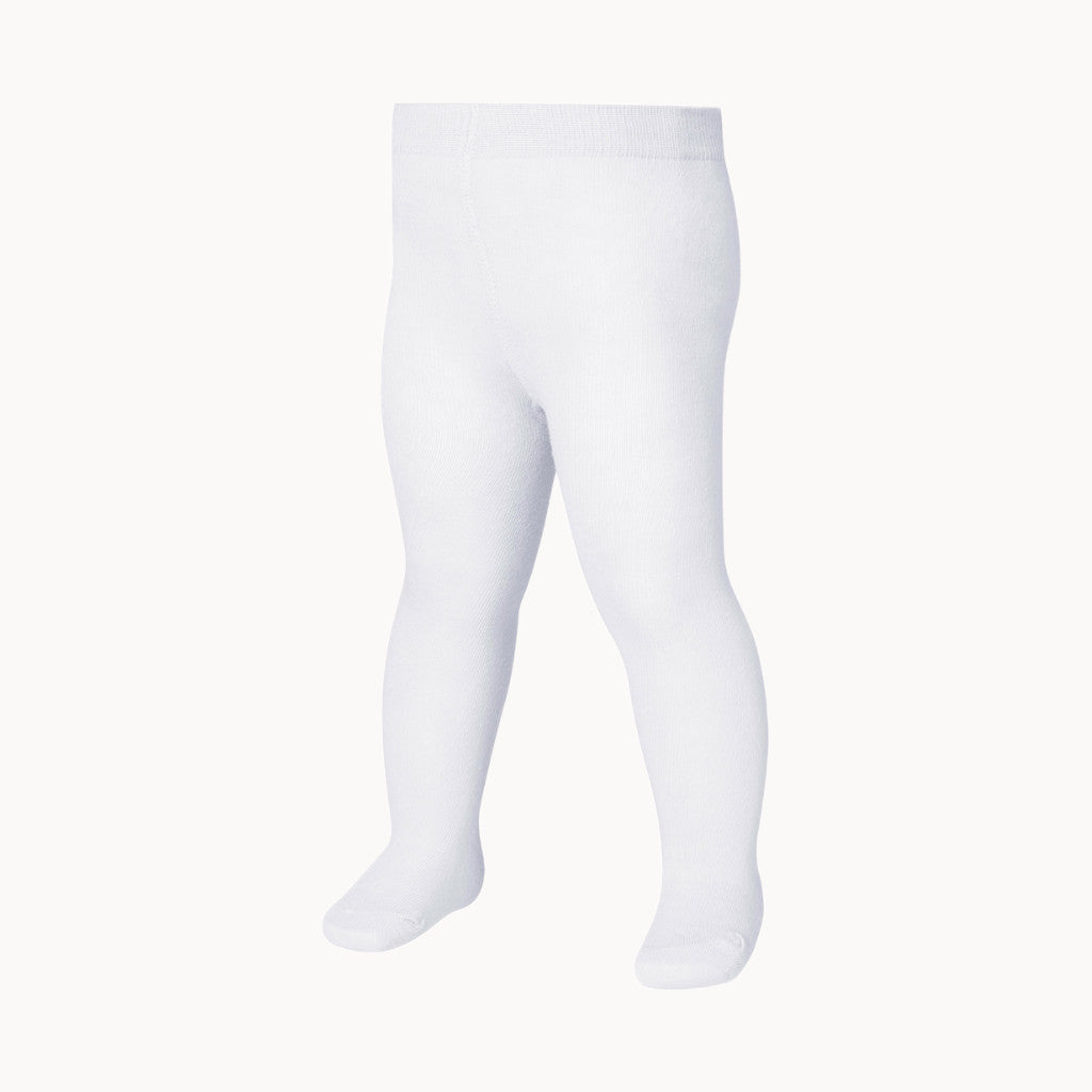 Playshoes Babystrumpfhose in Weiß, Größe 50–56, 70 % Baumwolle / 27 % Polyamid / 3 % Elasthan, Oeko-Tex Standard 100 – Produktfoto vor weißem Hintergrund.