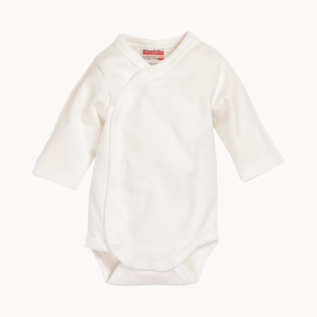 Schnizler Wickelbody langarm natur aus 100% Baumwolle (Interlock) – weicher Wickelbody mit Druckknöpfen, Größe 56; sanft zur Babyhaut, ideal für Babyerstausstattung, Baby Box oder als Geschenk zur Geburt.