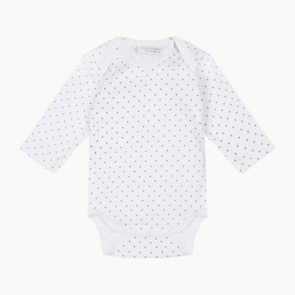 Sense Organics Babybody langarm, weiß mit Print, Bio-Baumwolle (GOTS) – sanft zur Haut. Erstausstattung, Bio Babykleidung