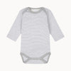 Sense Organics Babybody langarm grau/weiß gestreift, Größe 50–56 cm, Bio-Baumwolle (GOTS) mit Druckknöpfen – unisex Basic für die erste Garderobe, Erstausstattung.“