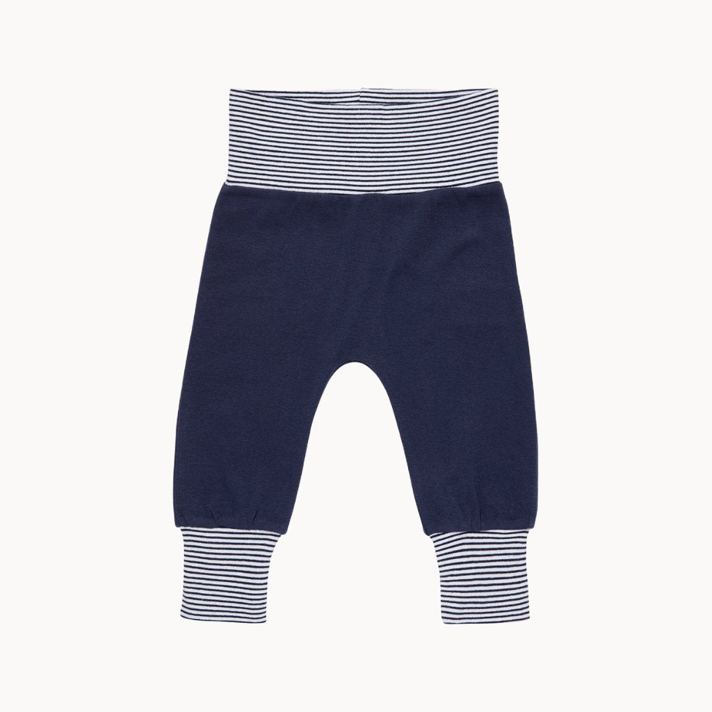 Sense Organics Babyhose navy (Größe 62–68 cm) aus weichem Bio-Baumwoll-Feinripp, elastischer Umschlagbund und Bündchen – bequeme Basic-Hose für Baby Erstausstattung, Geschenk zur Geburt.