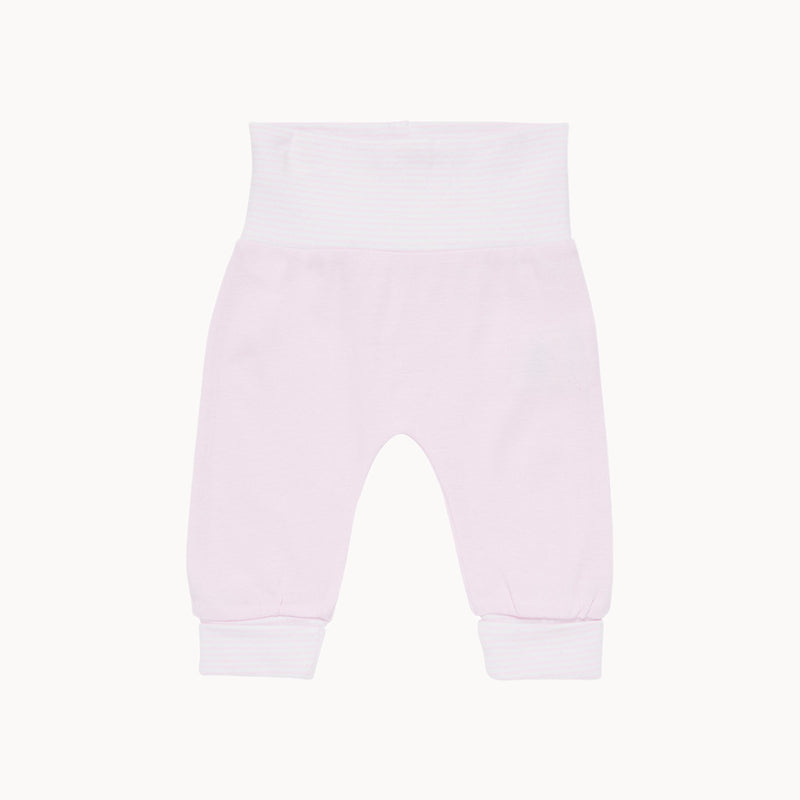 Sense Organics Babyhose rosa, Größe 62–68 cm, Bio-Feinripp (GOTS) mit softem Umschlagbund – bequeme Mitwachshose für Neugeborene, Erstausstattung.