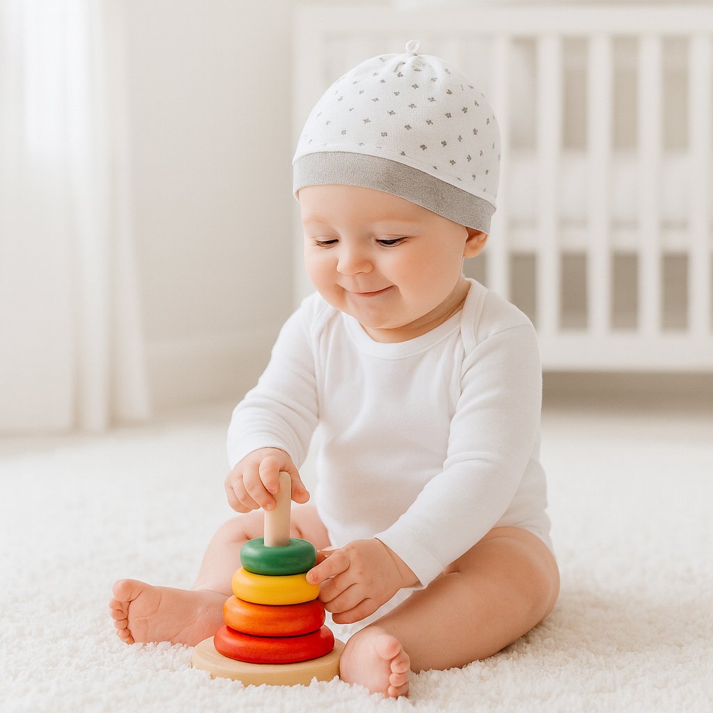 Sense Organics Babymütze mit Sternchen im Einsatz – weiche Bio-Baumwolle, GOTS, ideal fürs erste Outfit und sensible Babyhaut